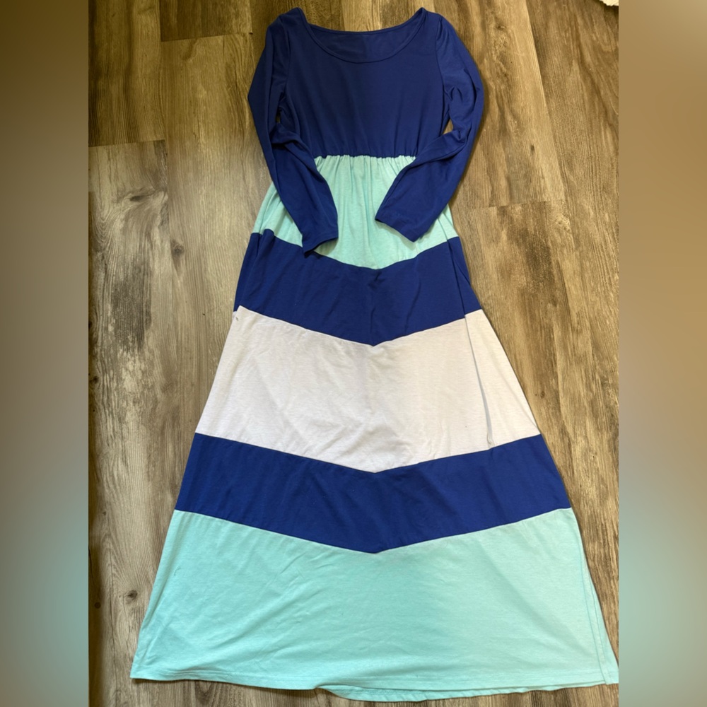 Blue and White Striped Maxi Dress